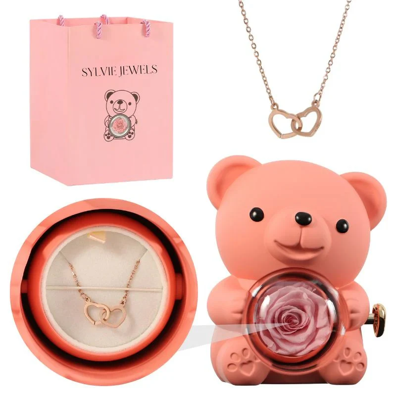 Ours Rose Éternelle avec Collier Gravé - Image 12