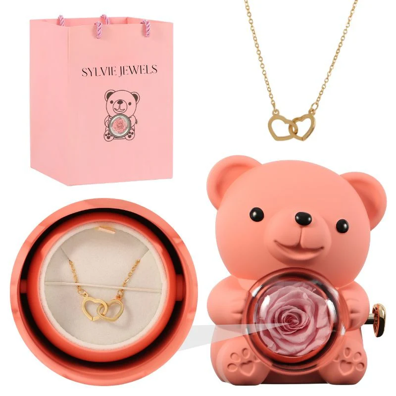 Ours Rose Éternelle avec Collier Gravé - Image 14