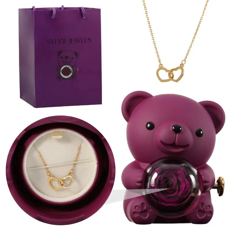 Ours Rose Éternelle avec Collier Gravé - Image 3