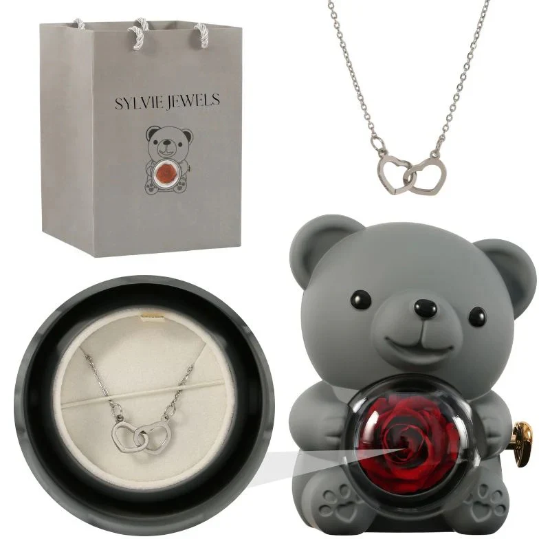 Ours Rose Éternelle avec Collier Gravé - Image 6